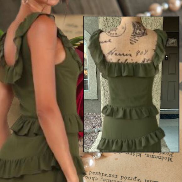 Lulus Olive Green Ruffled Tiered Compelling Romantic Maxi Dress Size S - Picture 3 of 10
